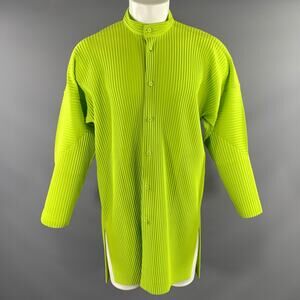 ISSEY MIYAKE Size M Green Lime Pleated Polyester Tunic Long Sleeve Shirt